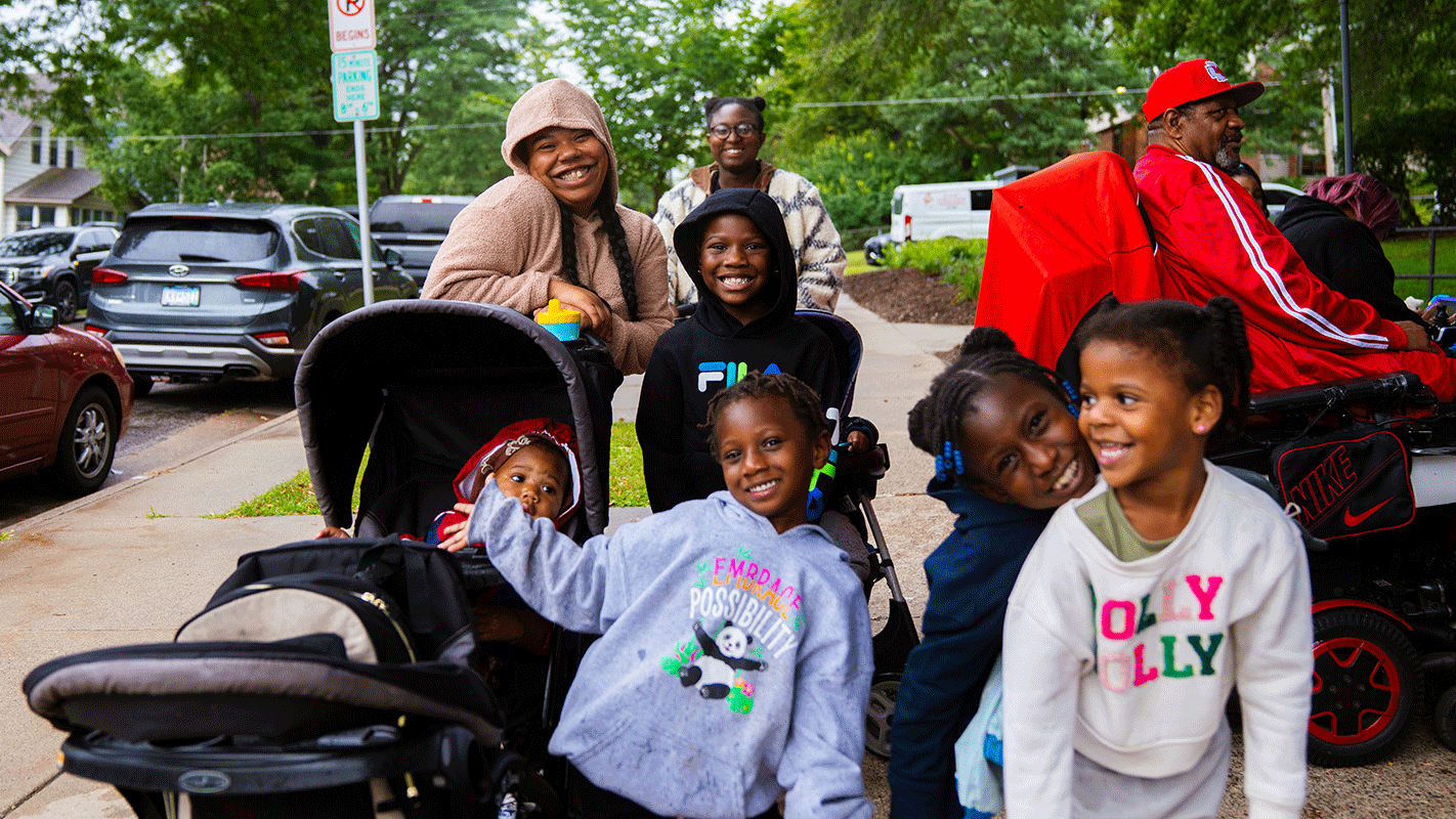 Saint Paul families gathered together at a community block party